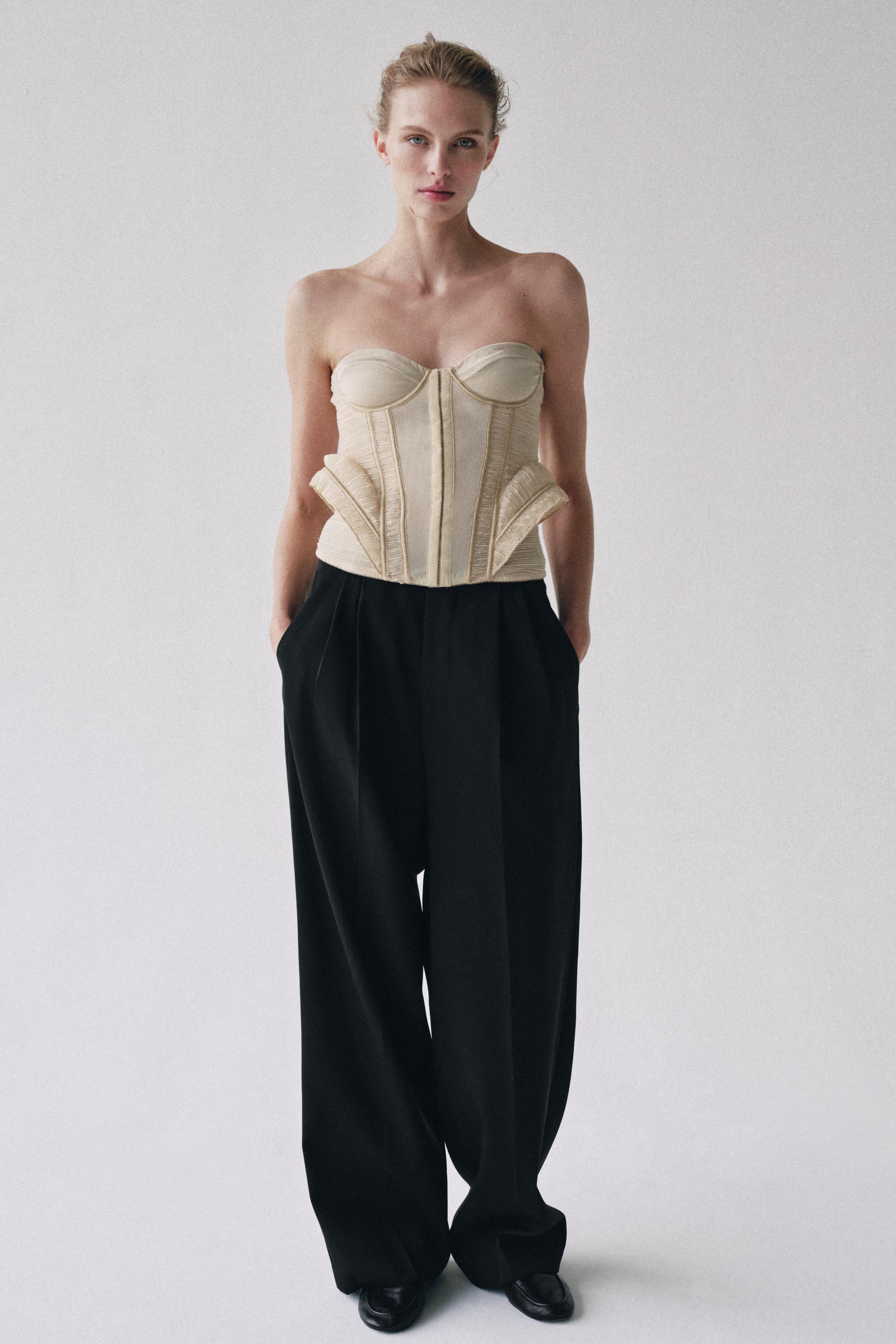 TEXTURED MIXED-FABRIC CORSET